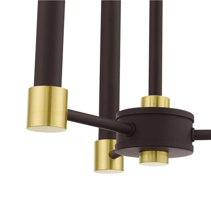 Three Light Chandelier from the Karlstad collection in Bronze with Satin Brass Accents finish
