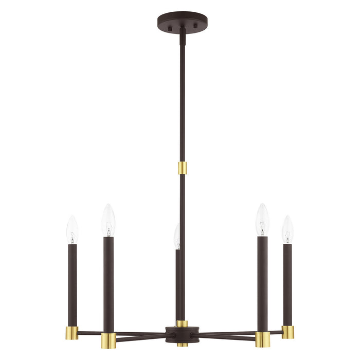 Five Light Chandelier from the Karlstad collection in Bronze with Satin Brass Accents finish