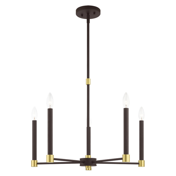 Five Light Chandelier from the Karlstad collection in Bronze with Satin Brass Accents finish