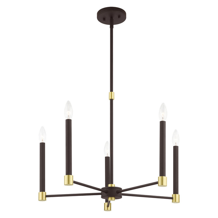Five Light Chandelier from the Karlstad collection in Bronze with Satin Brass Accents finish