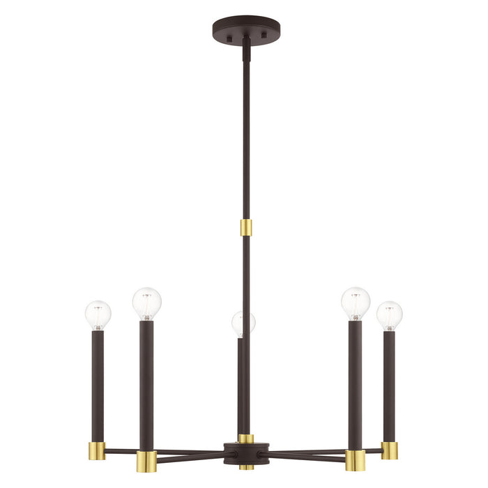 Five Light Chandelier from the Karlstad collection in Bronze with Satin Brass Accents finish
