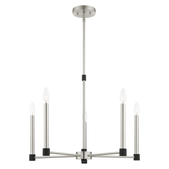 Five Light Chandelier from the Karlstad collection in Brushed Nickel with Satin Brass Accents finish