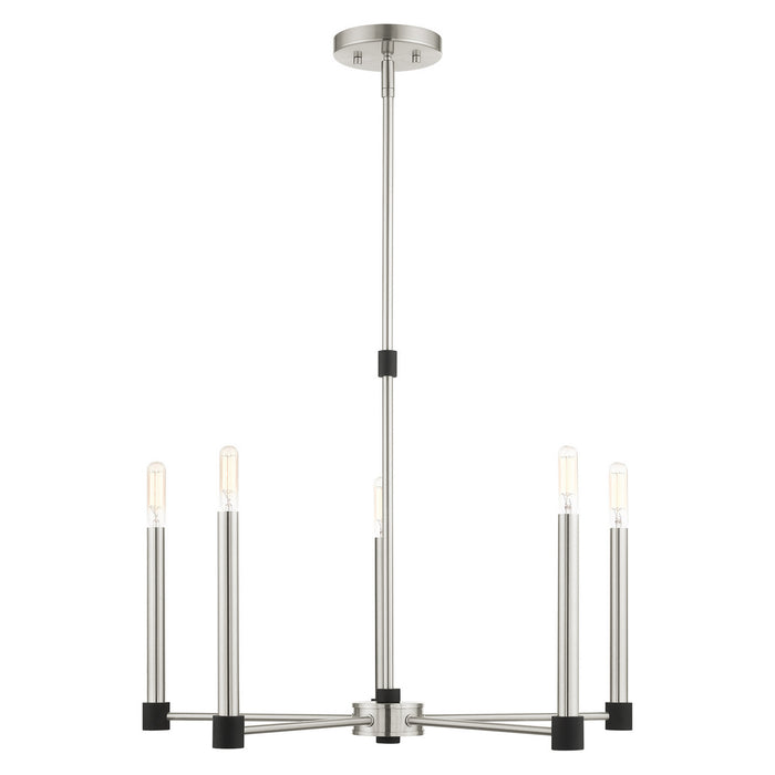 Five Light Chandelier from the Karlstad collection in Brushed Nickel with Satin Brass Accents finish