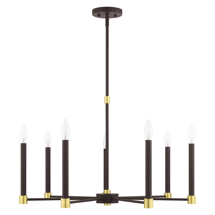 Seven Light Chandelier from the Karlstad collection in Bronze with Satin Brass Accents finish