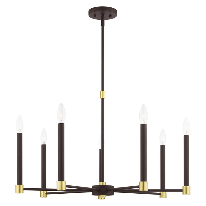 Seven Light Chandelier from the Karlstad collection in Bronze with Satin Brass Accents finish