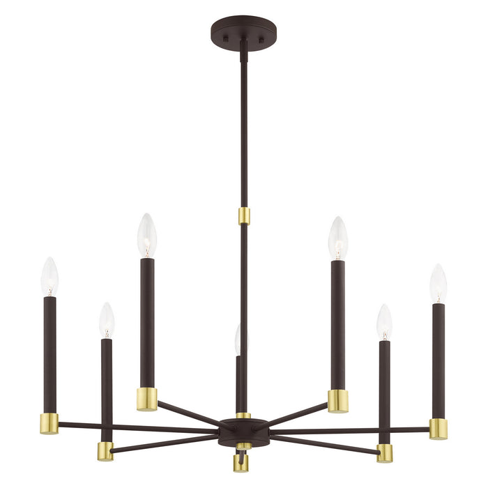 Seven Light Chandelier from the Karlstad collection in Bronze with Satin Brass Accents finish