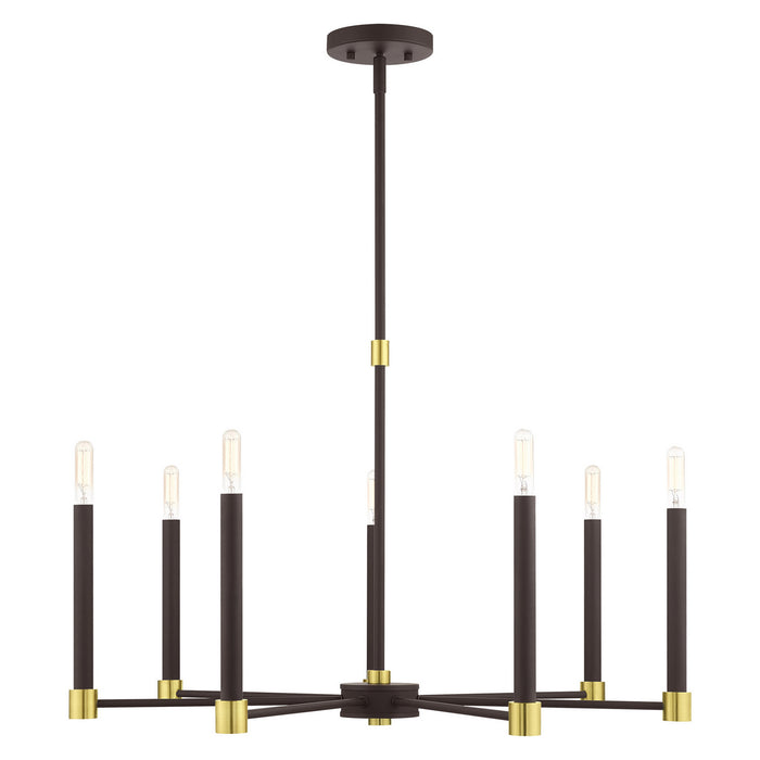 Seven Light Chandelier from the Karlstad collection in Bronze with Satin Brass Accents finish