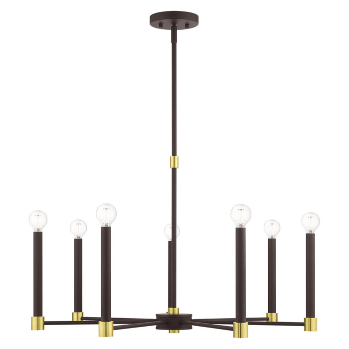 Seven Light Chandelier from the Karlstad collection in Bronze with Satin Brass Accents finish