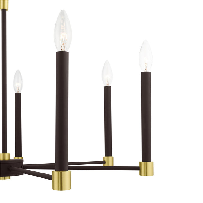 Seven Light Chandelier from the Karlstad collection in Bronze with Satin Brass Accents finish