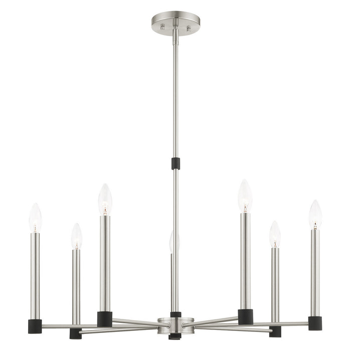 Seven Light Chandelier from the Karlstad collection in Brushed Nickel with Satin Brass Accents finish