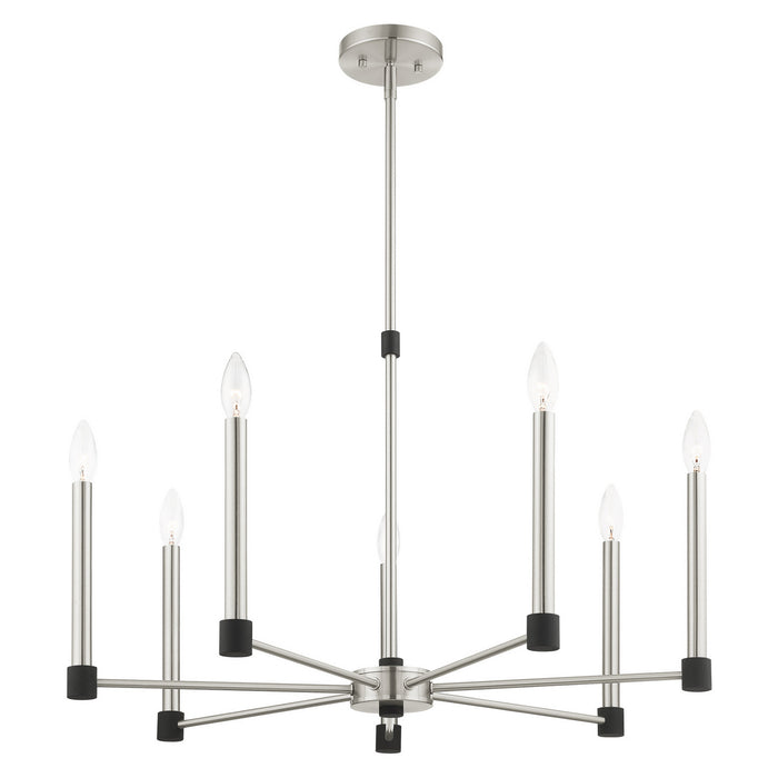 Seven Light Chandelier from the Karlstad collection in Brushed Nickel with Satin Brass Accents finish