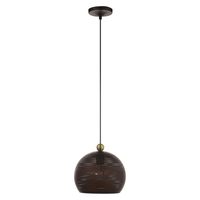One Light Pendant from the Dublin collection in Bronze with Antique Brass Accents finish
