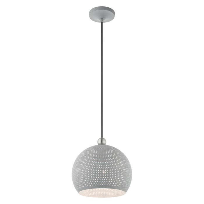 One Light Pendant from the Dublin collection in Nordic Gray with Brushed Nickel Accents finish