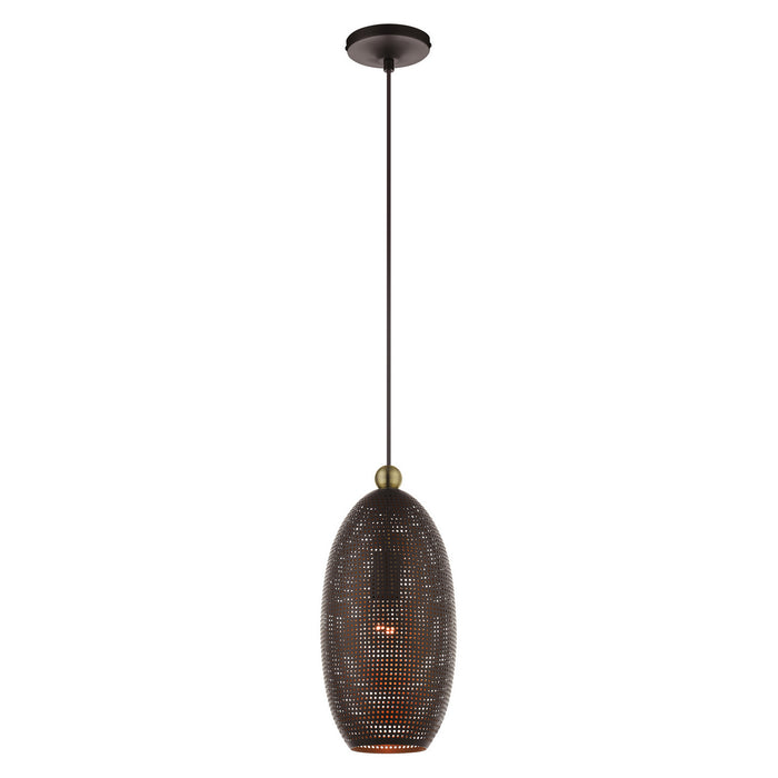 One Light Pendant from the Dublin collection in Bronze with Antique Brass Accents finish