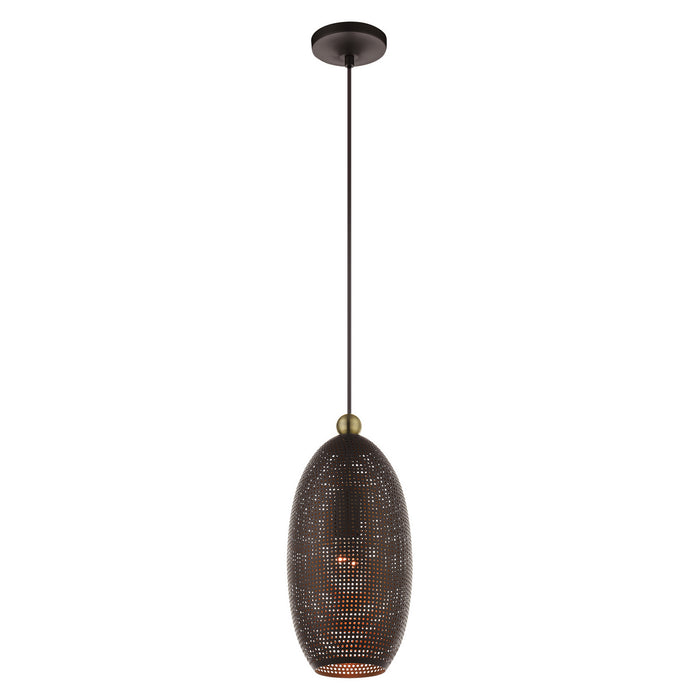 One Light Pendant from the Dublin collection in Bronze with Antique Brass Accents finish