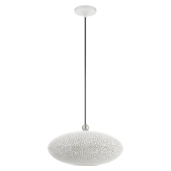 One Light Pendant from the Dublin collection in White with Brushed Nickel Accents finish