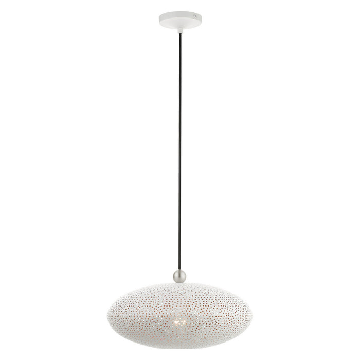 One Light Pendant from the Dublin collection in White with Brushed Nickel Accents finish