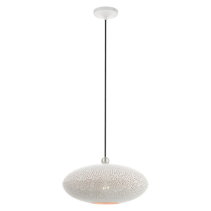 One Light Pendant from the Dublin collection in White with Brushed Nickel Accents finish