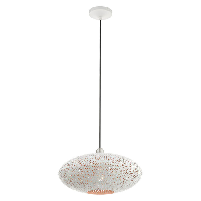 One Light Pendant from the Dublin collection in White with Brushed Nickel Accents finish