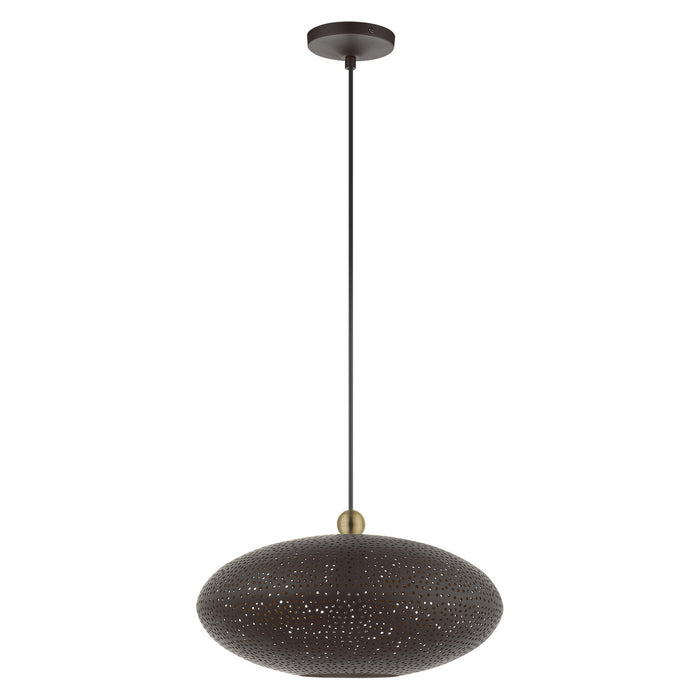 One Light Pendant from the Dublin collection in Bronze with Antique Brass Accents finish