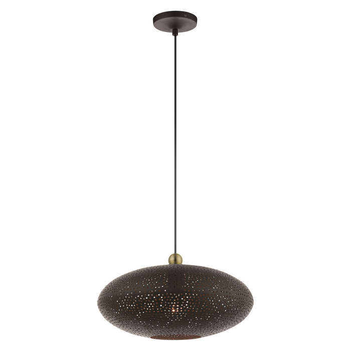 One Light Pendant from the Dublin collection in Bronze with Antique Brass Accents finish