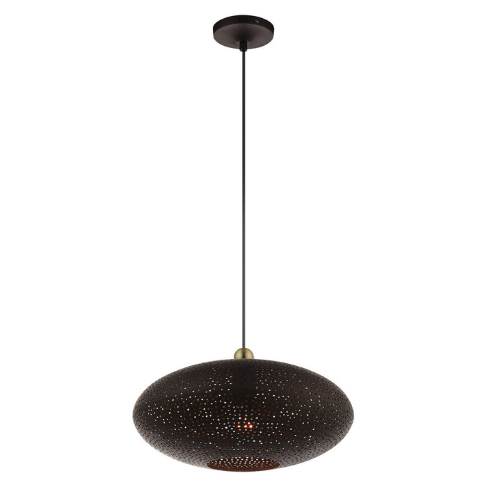 One Light Pendant from the Dublin collection in Bronze with Antique Brass Accents finish