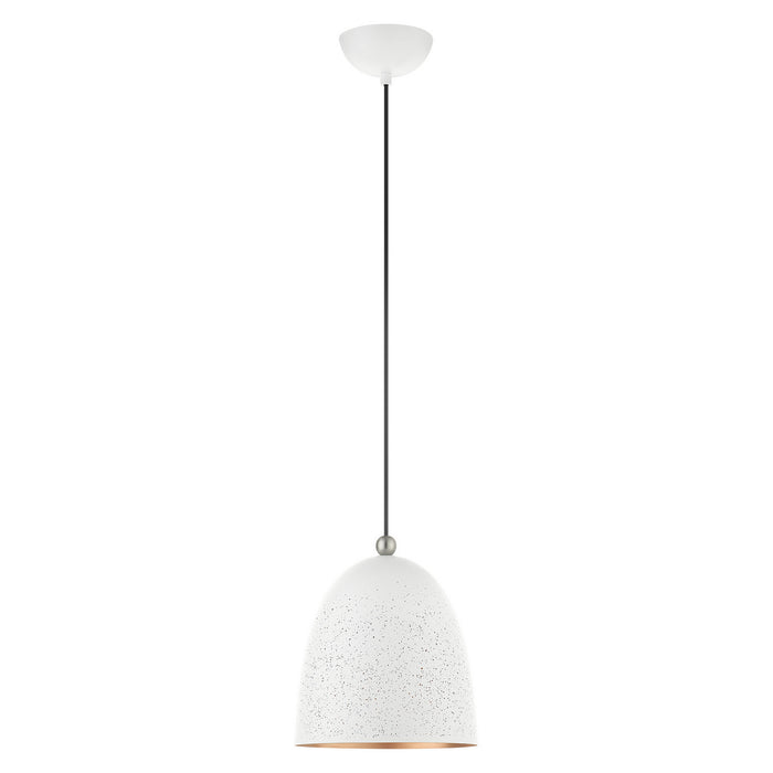 One Light Pendant from the Arlington collection in White with Brushed Nickel Accents finish