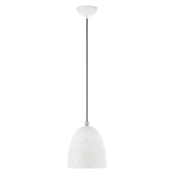 One Light Pendant from the Arlington collection in White with Brushed Nickel Accents finish