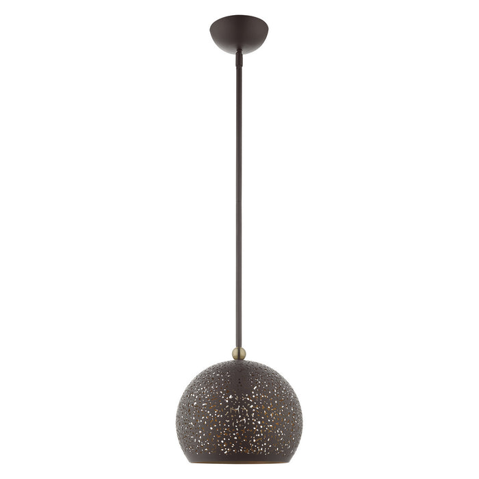 One Light Pendant from the Charlton collection in Bronze with Antique Brass Accents finish