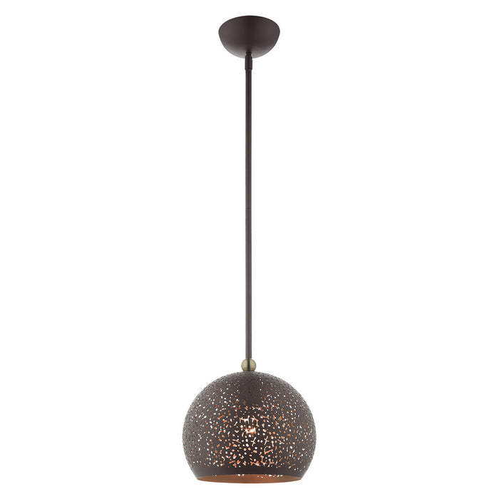 One Light Pendant from the Charlton collection in Bronze with Antique Brass Accents finish