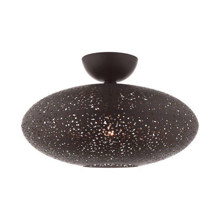 One Light Semi Flush Mount from the Charlton collection in Bronze with Antique Brass Accents finish