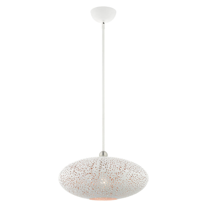 One Light Pendant from the Charlton collection in White with Brushed Nickel Accents finish