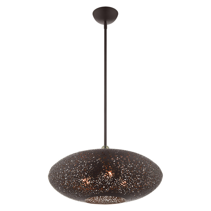 Three Light Pendant from the Charlton collection in Bronze with Antique Brass Accents finish