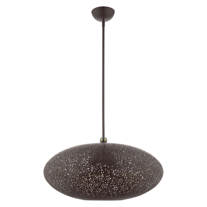 Three Light Pendant from the Charlton collection in Bronze with Antique Brass Accents finish