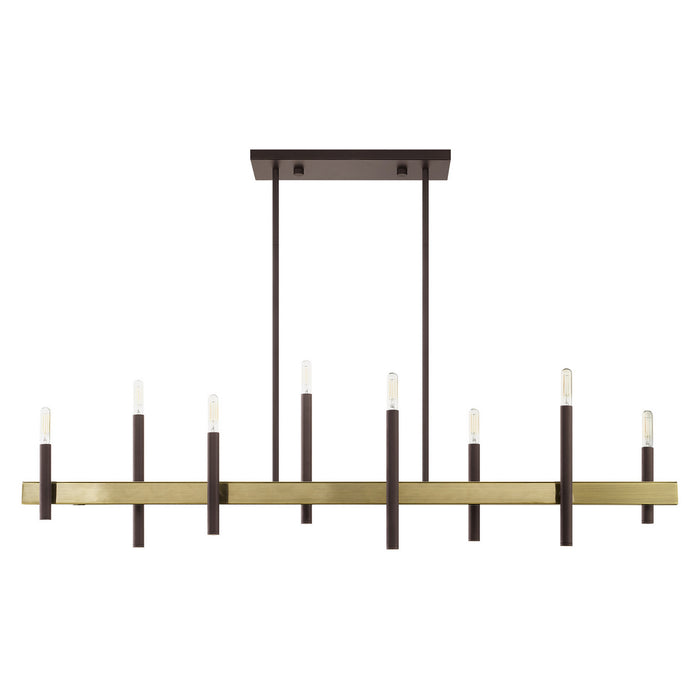Eight Light Chandelier from the Denmark collection in Bronze with Antique Brass Accents finish