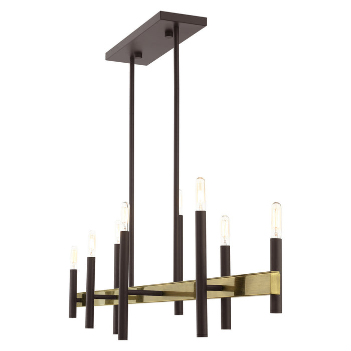 Eight Light Chandelier from the Denmark collection in Bronze with Antique Brass Accents finish