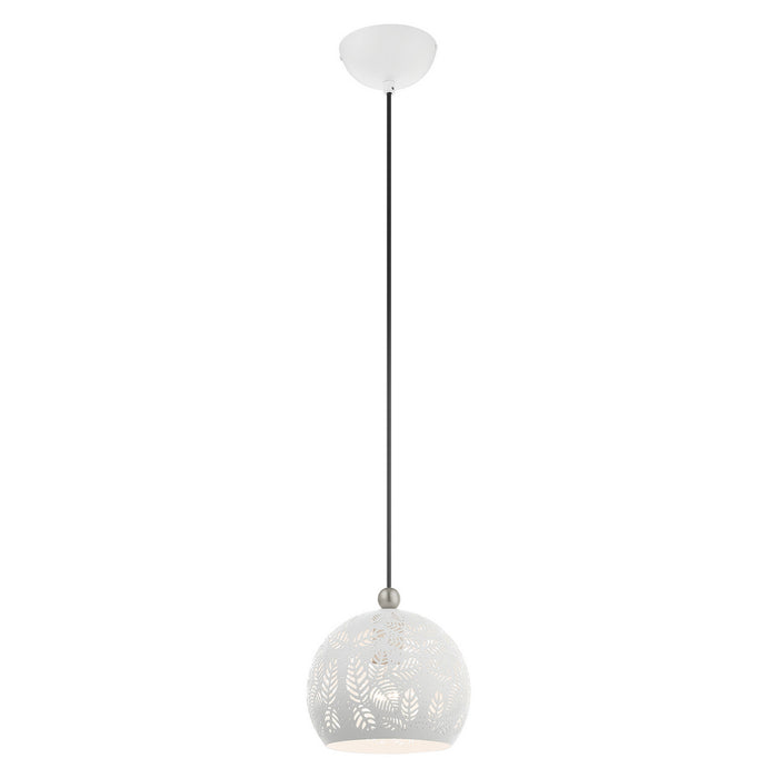 One Light Pendant from the Chantily collection in White with Brushed Nickel Accents finish
