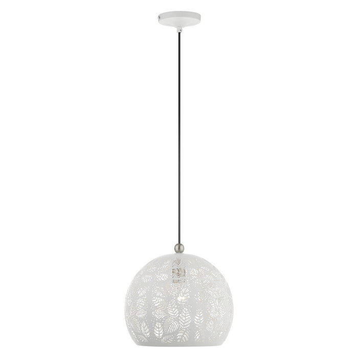 One Light Pendant from the Chantily collection in White with Brushed Nickel Accents finish