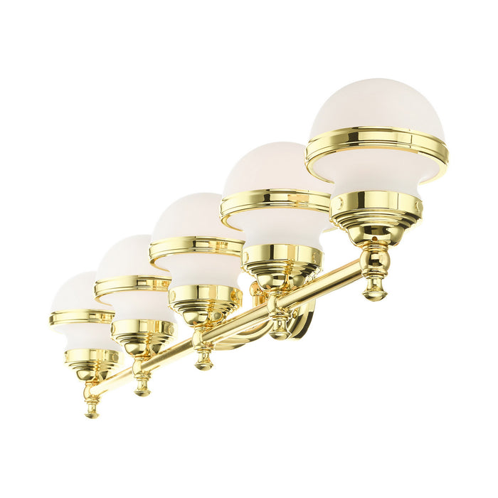 Five Light Vanity from the Oldwick collection in Polished Brass finish
