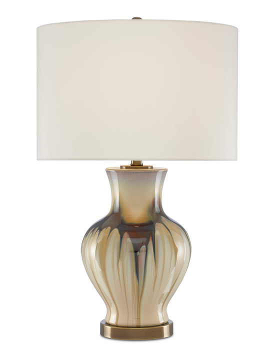 One Light Table Lamp in Cream/Brown/Antique Brass finish