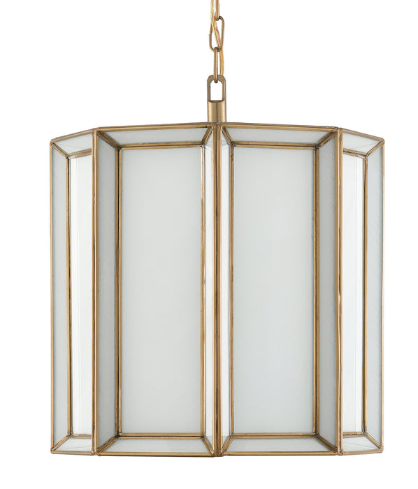 One Light Pendant in Antique Brass/White finish