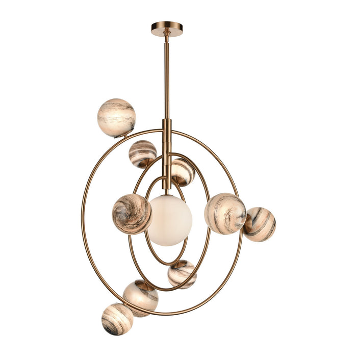 LED Chandelier from the Orbital collection in Aged Brass finish