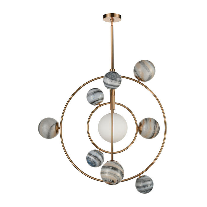LED Chandelier from the Orbital collection in Aged Brass finish