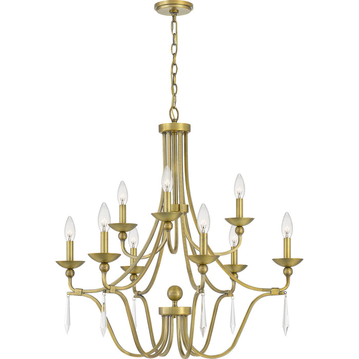 Nine Light Chandelier from the Joules collection in Aged Brass finish