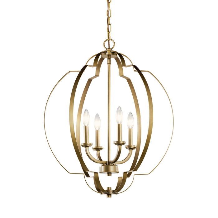 Four Light Foyer Pendant from the Voleta collection in Natural Brass finish