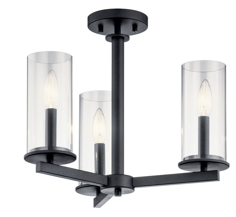 Three Light Chandelier/Semi Flush Mount from the Crosby collection in Black finish