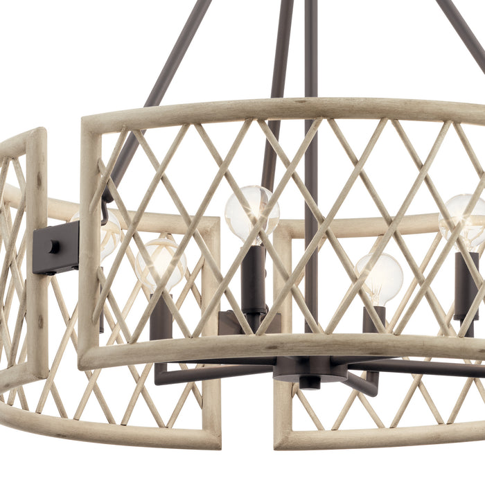 Six Light Chandelier from the Oana collection in White Washed Wood finish