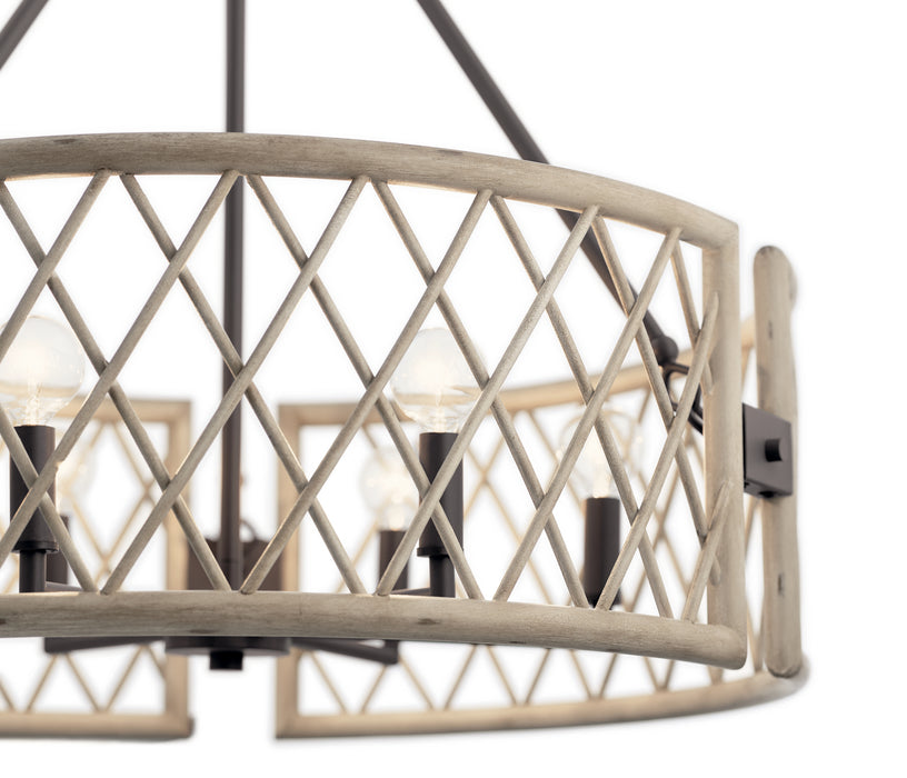 Six Light Chandelier from the Oana collection in White Washed Wood finish