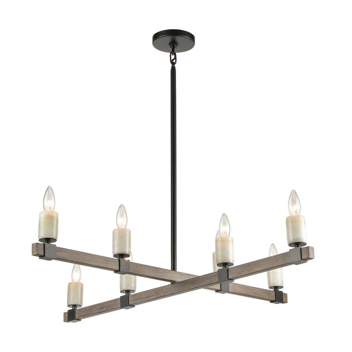 Eight Light Island Pendant from the Stone Manor collection in Aspen, Matte Black, Matte Black finish