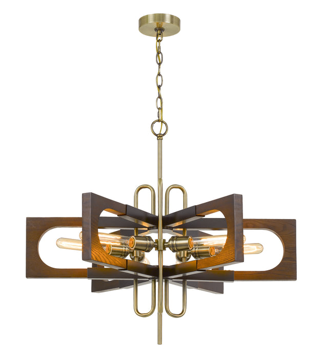 Six Light Chandelier from the Sneek collection in Antique Brass/Wood finish